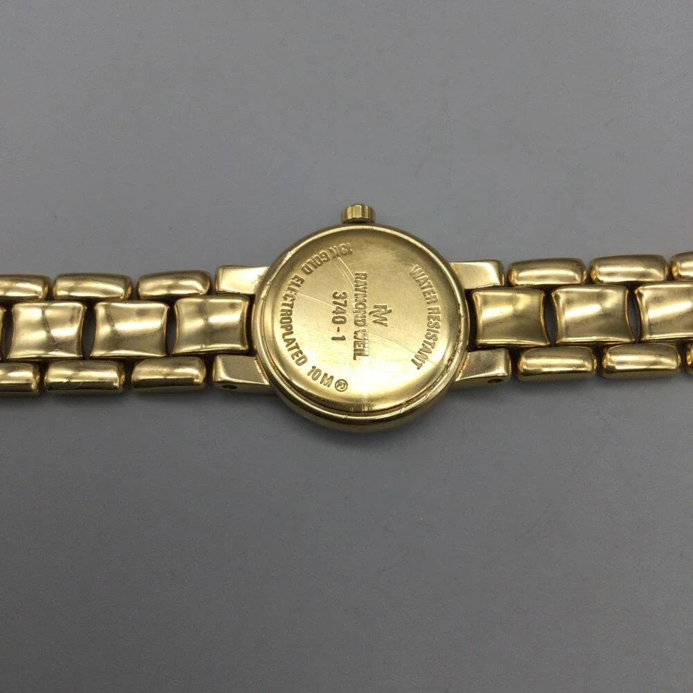 Vtg Raymond Weil Geneve Womens Watch 21mm 18k Gold Plated New Battery 6.75